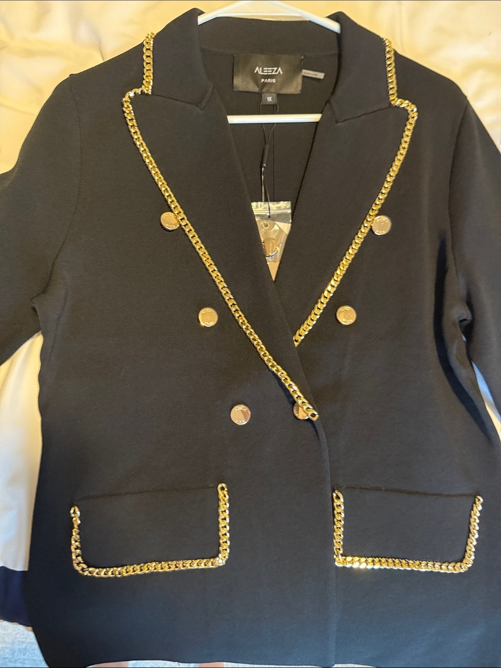 NWT ALEEZA Paris Odette Black Double-Breasted Blazer (Fits like L) - Picture 5 of 8